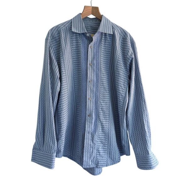 Robert Graham Mens Sz XL Blue Geometric Embroidered Flip Cuff Casual Dress Shirt - Picture 1 of 12
